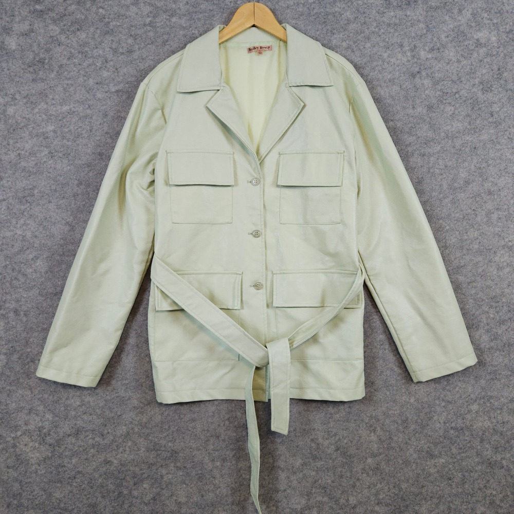 Bailey Rose Women's Faux Leather Jacket Mint Green Size S Belted Academia Preppy